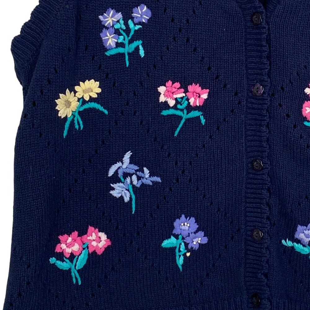 Vintage Northern Reflections Floral Embroidered Sweater Vest Navy Cottagecore-L - Picture 6 of 14